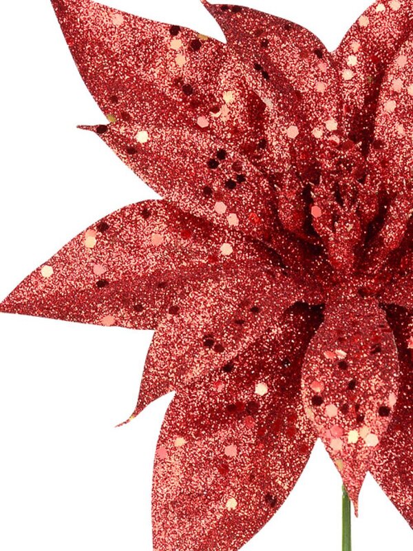 Red Glitter & Sequin Poinsettia Christmas Tree Stem Pick | 19cm — image 4