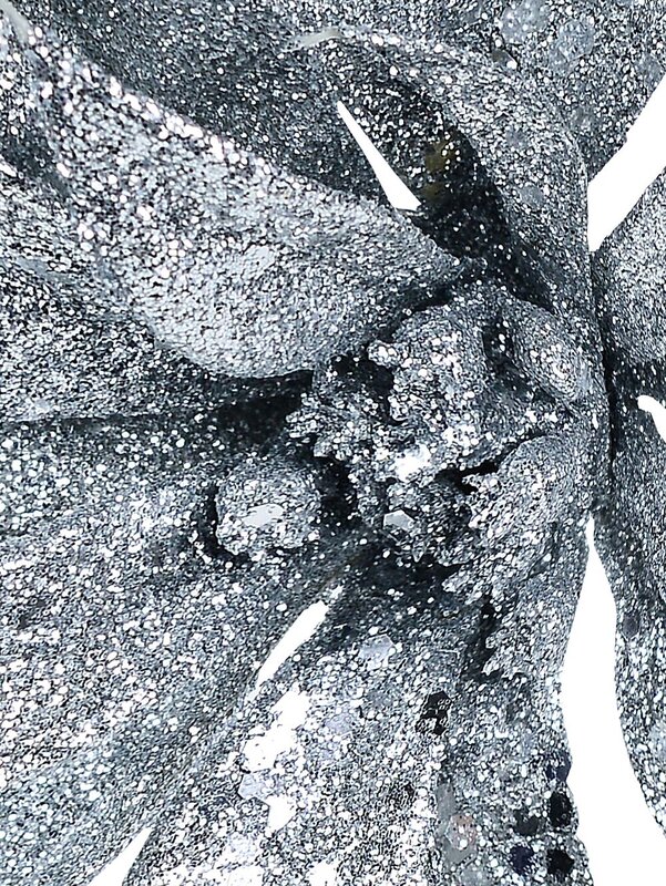 Silver Glitter & Sequin Poinsettia Christmas Tree Stem Pick | 19cm — image 3