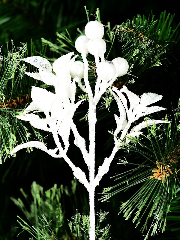 White Berries & Foliage Spray With Silver Glitter Christmas Clip Pick | 19cm — image 2