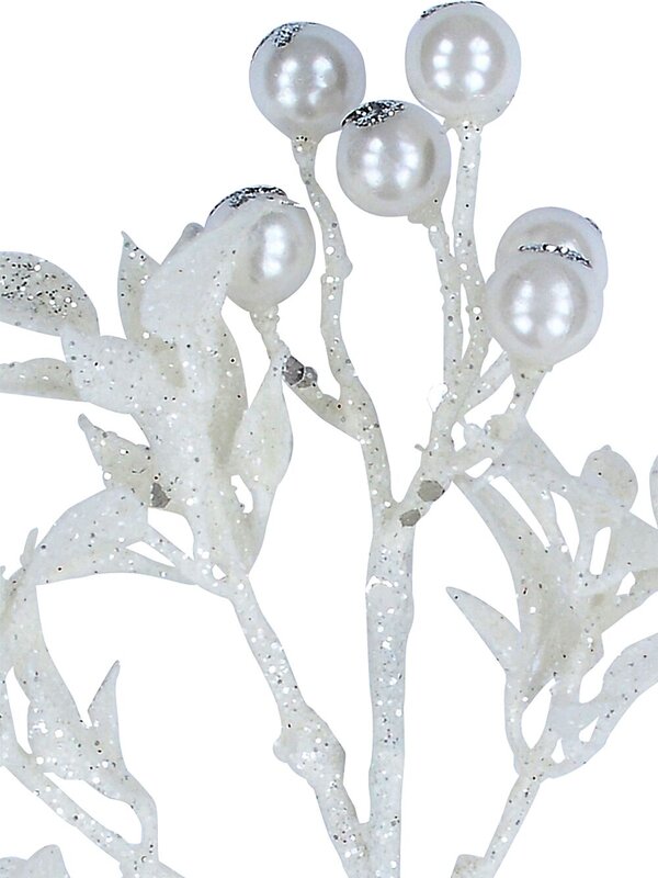 White Berries & Foliage Spray With Silver Glitter Christmas Clip Pick | 19cm — image 3