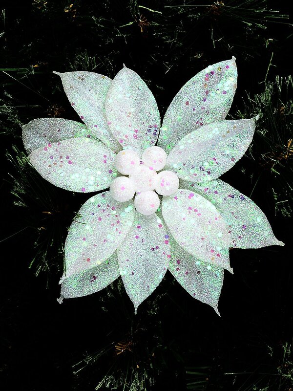 White Poinsettia With Iridescent Decor Christmas Tree Clip Pick | 19cm — image 2