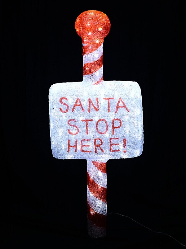 1m Acrylic SANTA STOP HERE! & Cool White LED Garden Stake Light Display — image 2