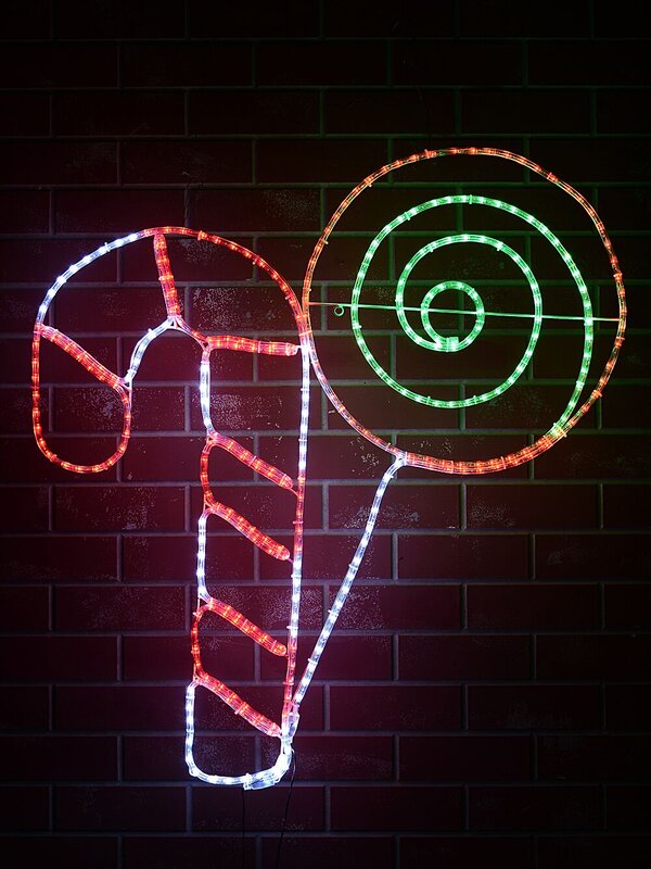 1m Candy Cane & Lollipop With Red, Cool White & Green LED Light Display — image 2