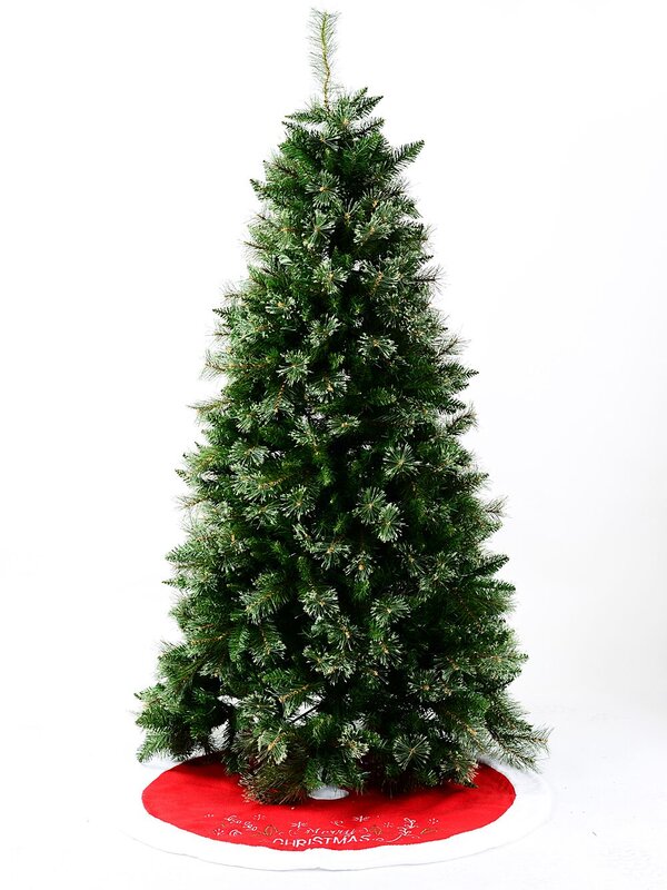 1m Red Fleece & White Faux Fur Embroidered Foliage Christmas Tree Skirt — image 5