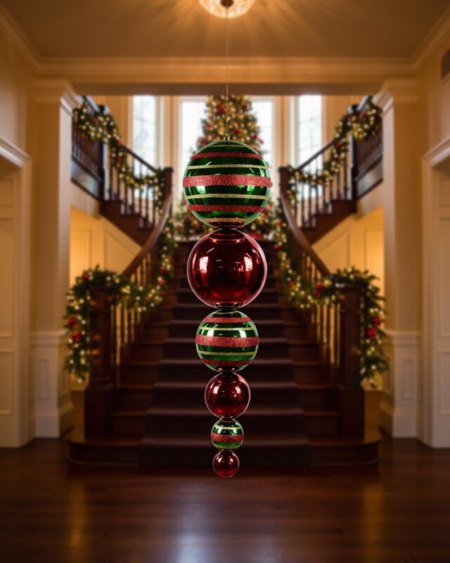 Red & Green Heritage Stripe Large Display Multi Ball Finial | 1m — image 5