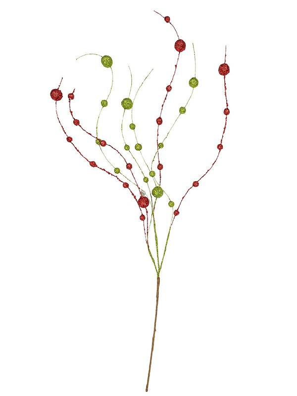 1m Red & Green Pussy Willow Look Branch Christmas Stem — image 2