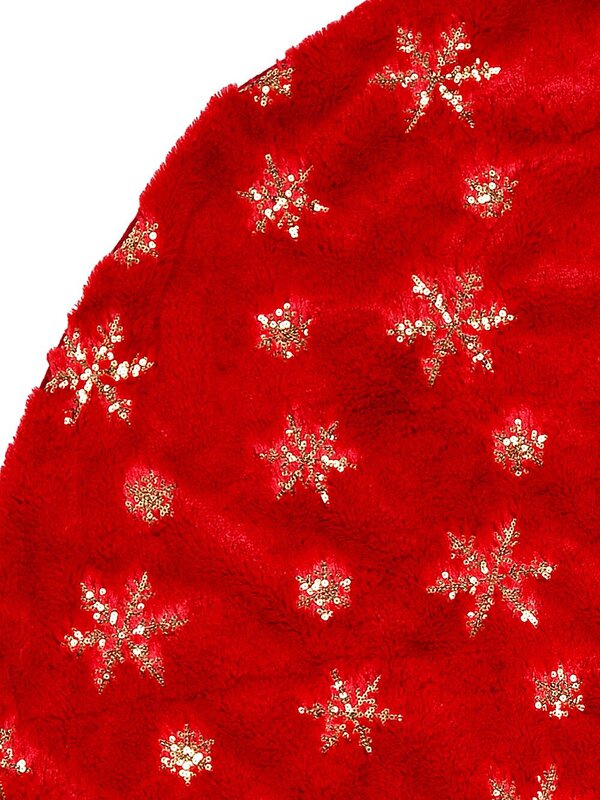 1m Red Plush Faux Fur & Gold Sequin Snowflake Christmas Tree Skirt — image 3