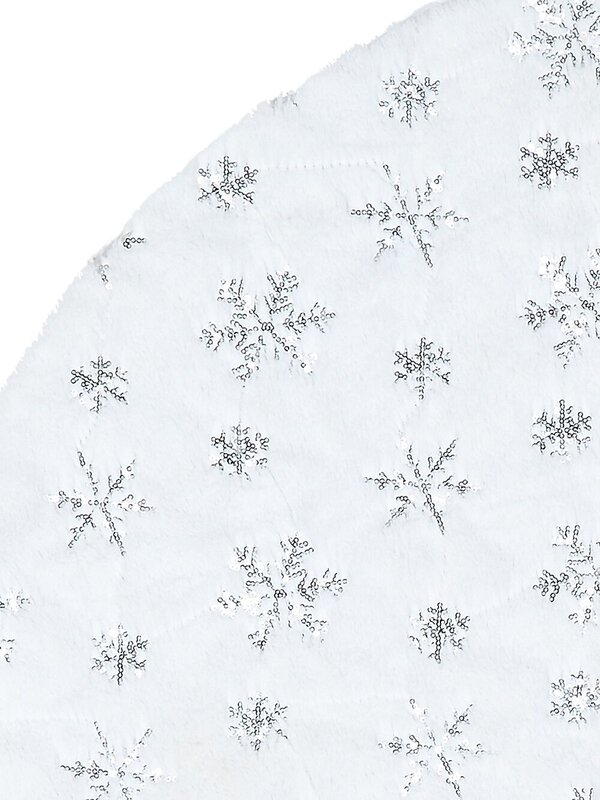 1m White Plush Faux Fur & Silver Sequin Snowflake Christmas Tree Skirt — image 3