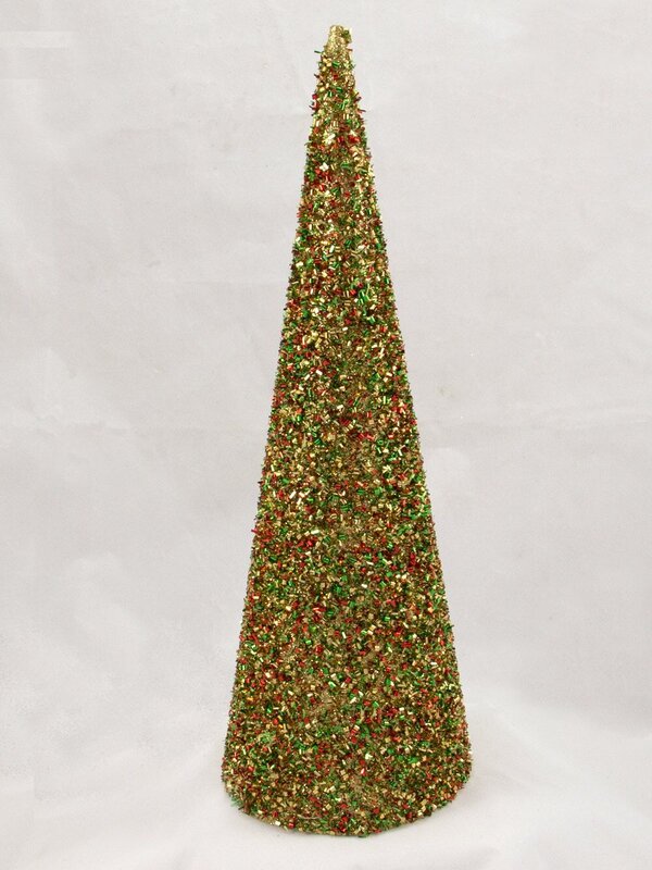 Gold Glittered Table Top Tree With Beads Ornamental Trees - 30cm