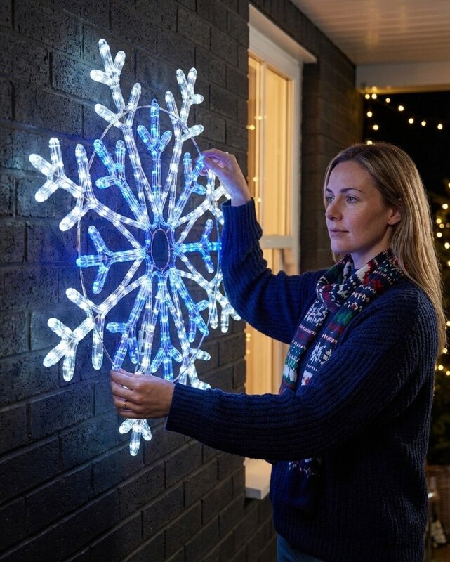84cm Dynamic Layered Snowflake Outdoor Blue & Cool White LED Light Display — image 3