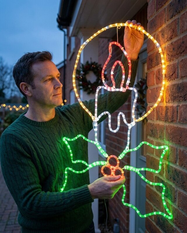 1m Dynamic Candle & Holly Outdoor Christmas LED Rope Light Display — image 3