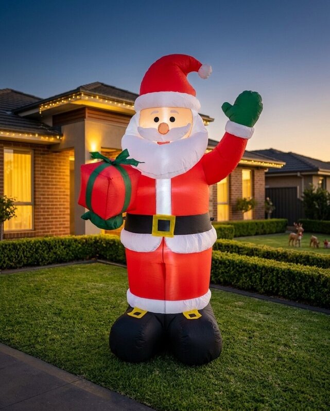 1.9m Classic Greeting Santa Holding Gift | LED Outdoor Inflatable — image 2