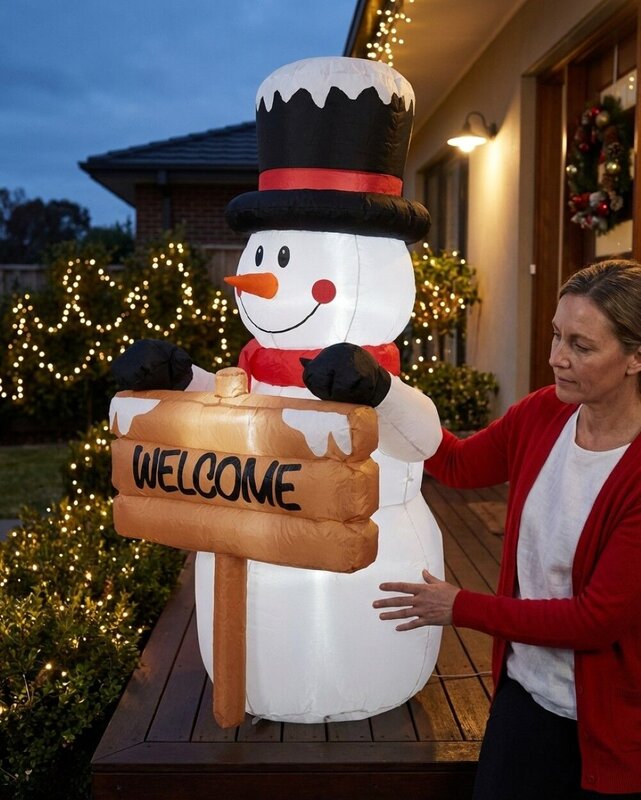 1.5m Snowman & Welcome Signpost | LED Outdoor Inflatable — image 3