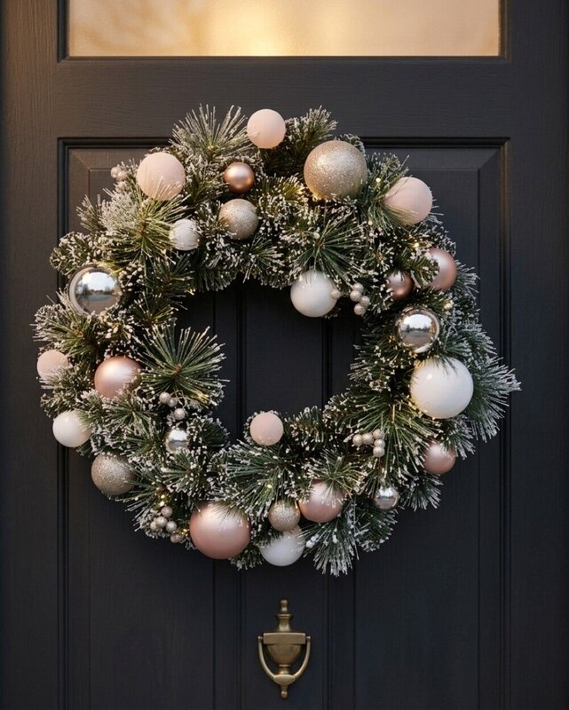 60cm Luxe Champagne & Rose Gold Christmas Wreath With White Frost Tips — image 2