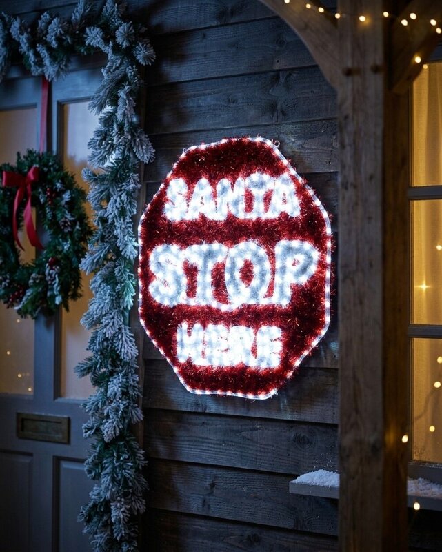 76cm Dynamic Santa Stop Here Red Tinsel Outdoor LED Christmas Light Display — image 4