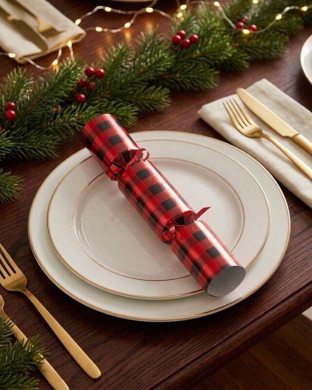 100x Red Tartan Small Christmas Bon Bons (Crackers) | 24cm — image 2