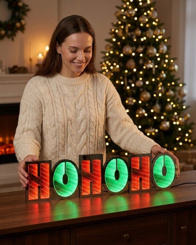 60cm Outdoor HO HO HO Infinity Mirror Red & Green LED Light Display — image 3