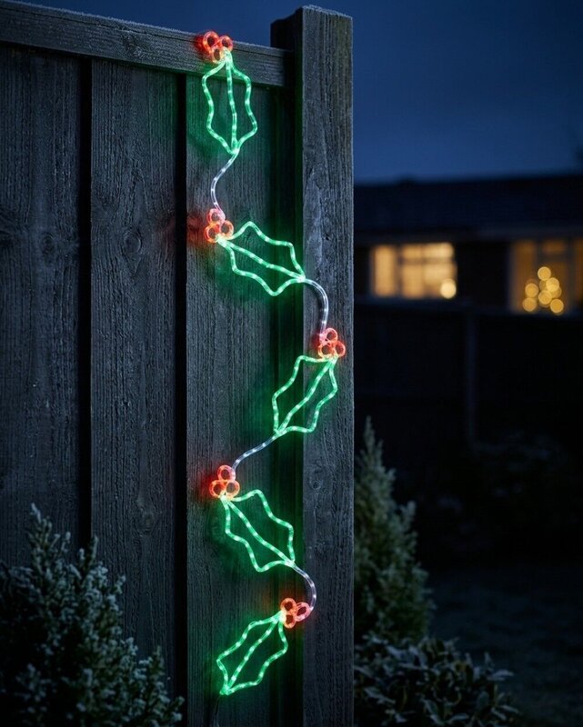 2.9m Dynamic Holly Leaf & Berry Garland Outdoor Christmas LED Light Display — image 2