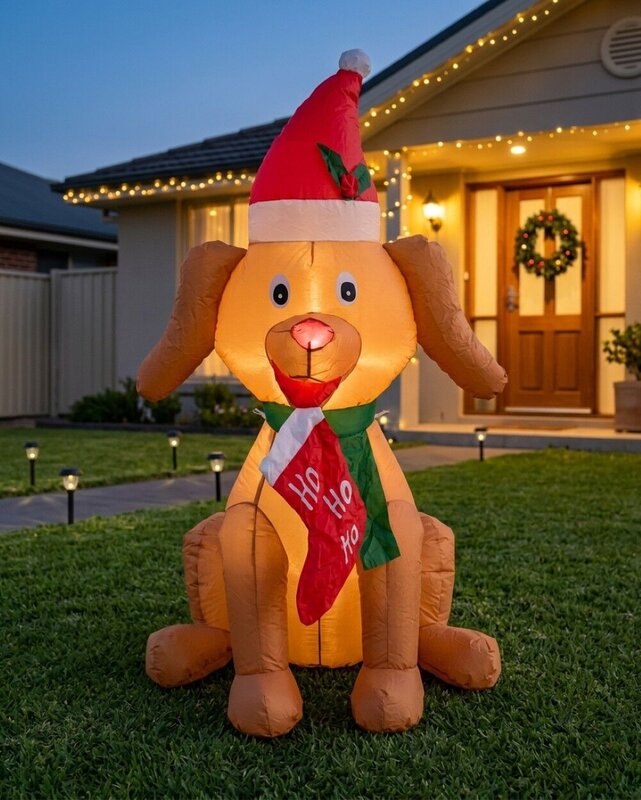 1.3m Cute Sitting Puppy Holding Stocking | LED Outdoor Inflatable — image 2