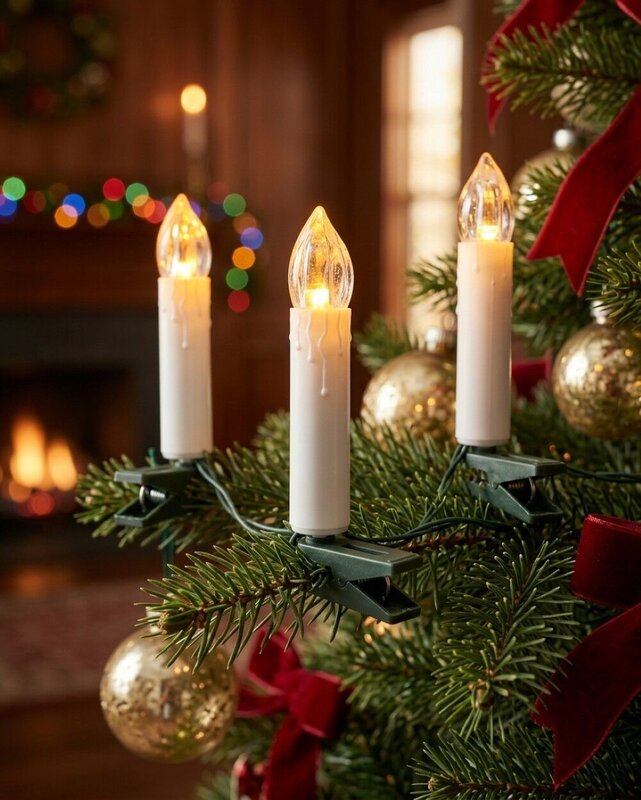 50 Warm White LED Static Flame White Christmas Candles With Clips | 4m — image 4
