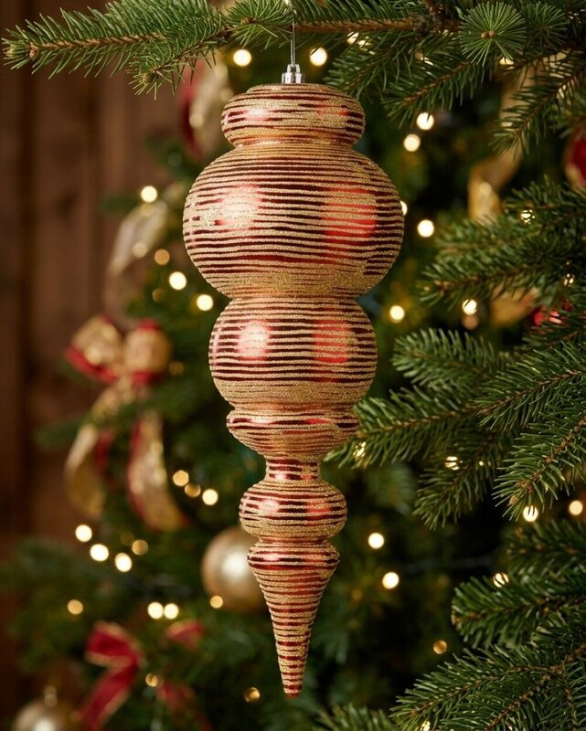 Apple Red & Gold Glitter Striped Large Display Ellipsoid Finial | 55cm — image 2