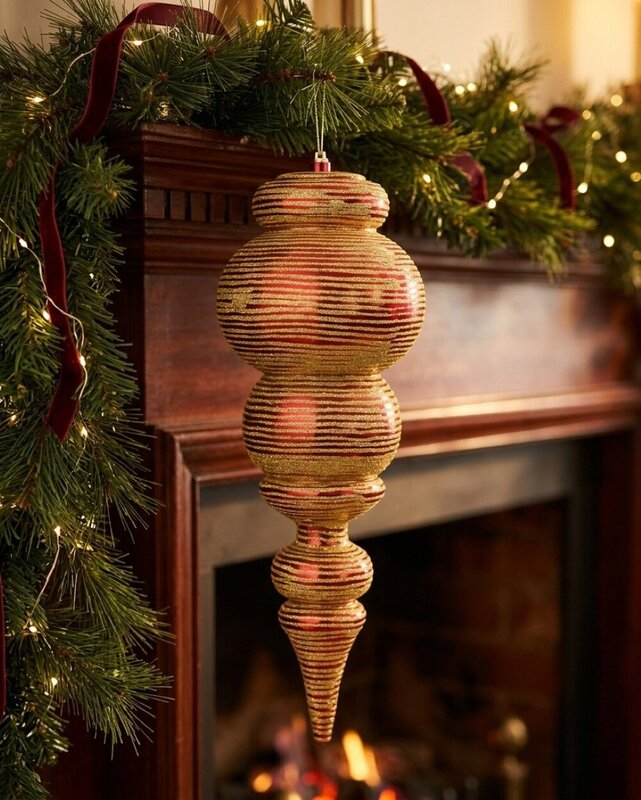 Apple Red & Gold Glitter Striped Large Display Ellipsoid Finial | 55cm — image 4