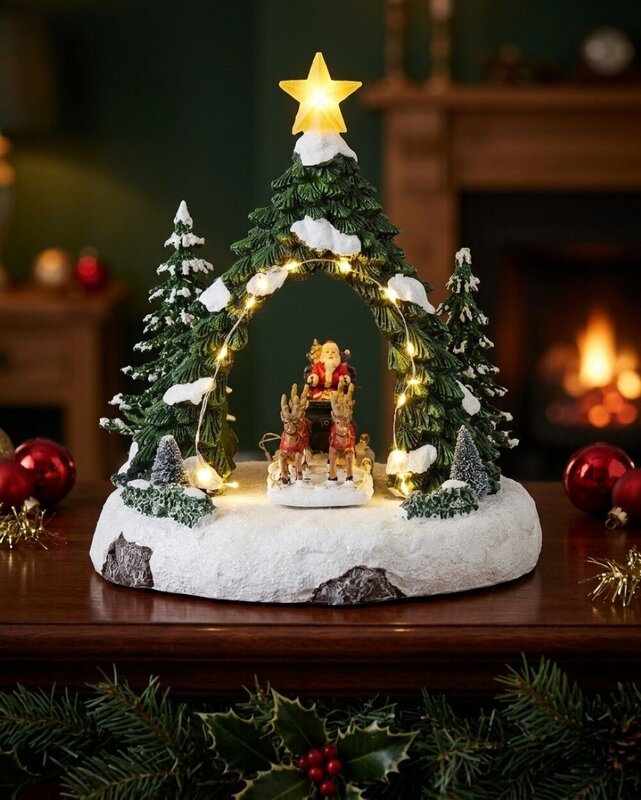 Animated Musical Santa, Sleigh & Reindeer Under LED Arch | 24cm — image 2