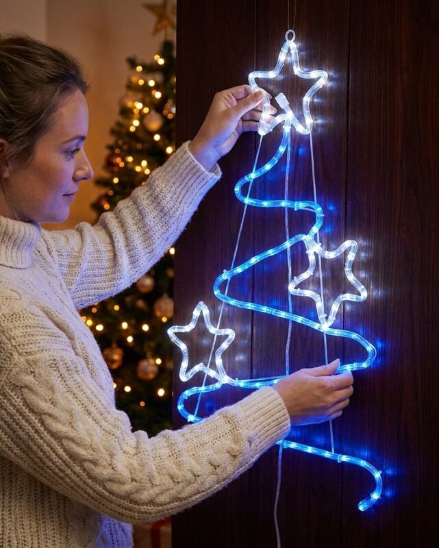 85cm Blue & Cool White LED Wavy Christmas Tree & Stars Silhouette — image 3