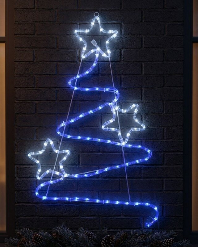 85cm Blue & Cool White LED Wavy Christmas Tree & Stars Silhouette — image 2