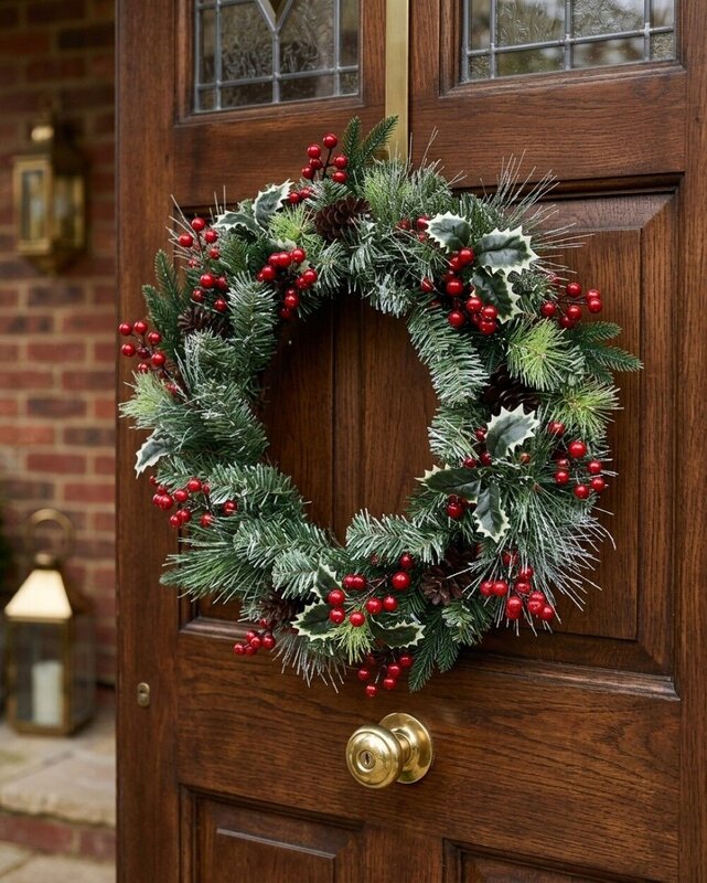58cm Snowy Forest Christmas Wreath With Mixed Pine Spruce & Holly — image 4