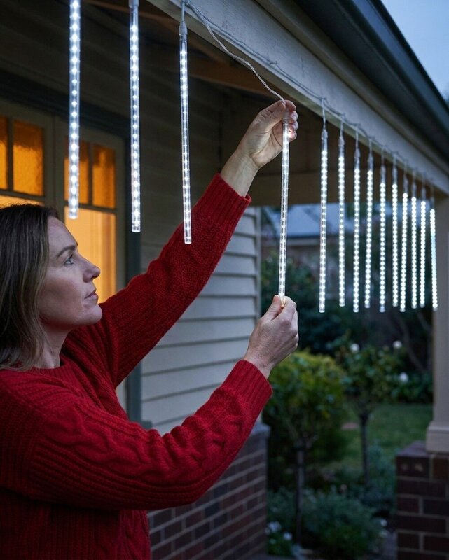 10x Meteor Shower Tube Icicle Lights 540 Snowing Cool White LED | 4.5m — image 3