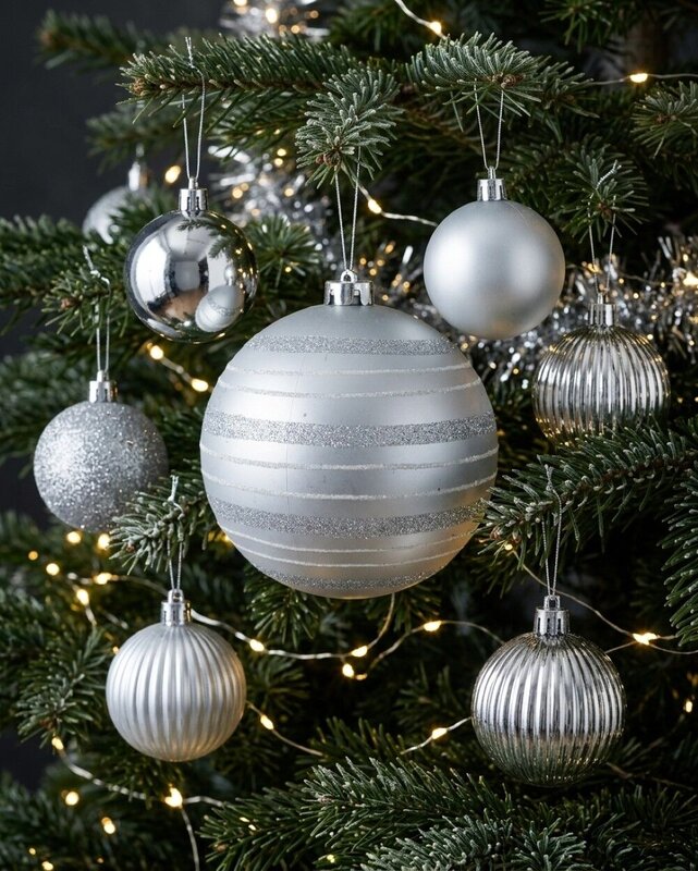 32x Lustrous Silver Essential & Grand Mixed Finish Baubles | 60mm & 15cm — image 2
