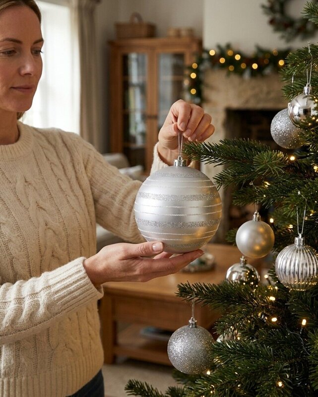 32x Lustrous Silver Essential & Grand Mixed Finish Baubles | 60mm & 15cm — image 3