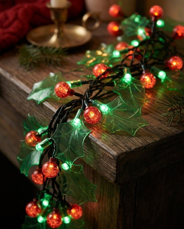 120 Green & Red LED With Holly Leaf & Berries 8 Function | 2.9m — image 2