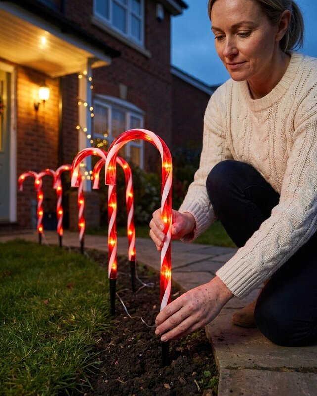 6x LED Christmas Candy Cane Path Lights - Red & White Garden Stakes | 54cm — image 3