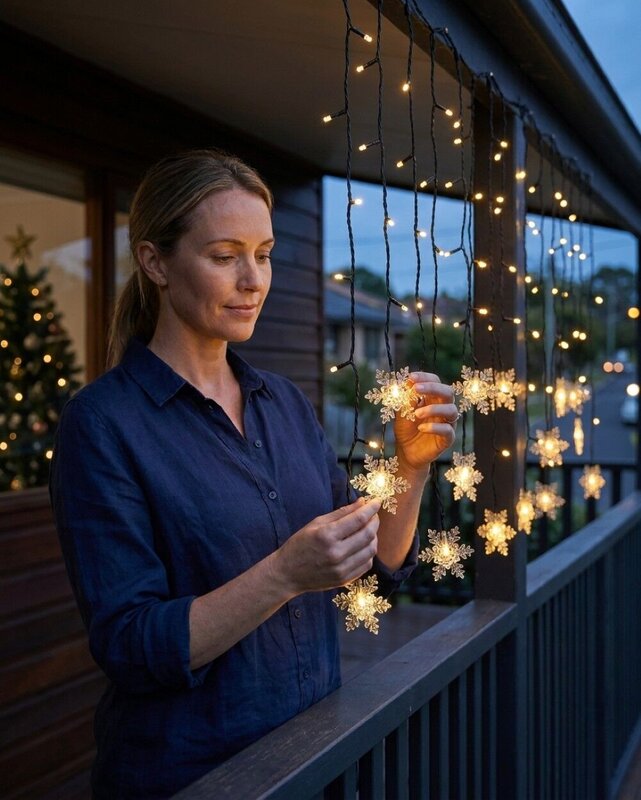 90 Warm White LED Icicle Lights With Snowflakes | 2.1m — image 3