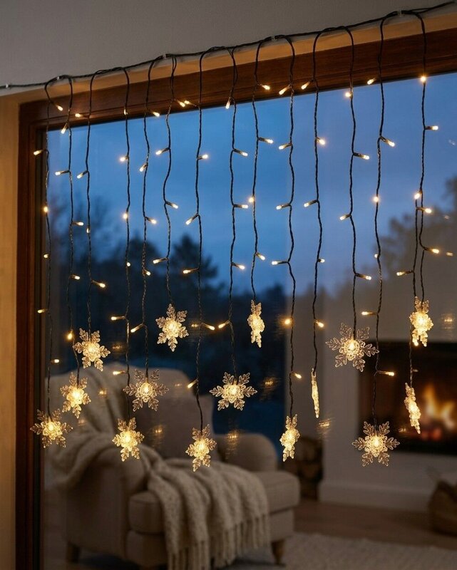 90 Warm White LED Icicle Lights With Snowflakes | 2.1m — image 2