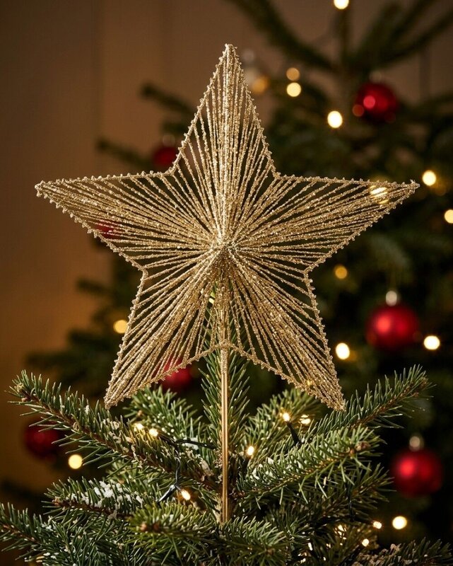 Gold Glitter & Sequin Wire Christmas Star Tree Top Long Stem | 63cm — image 4