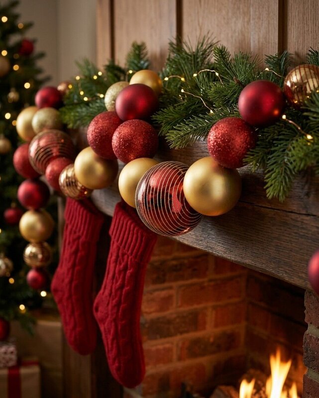 1.8m Red & Gold Glitter Detailed Large Display Bauble Swag Garland — image 2