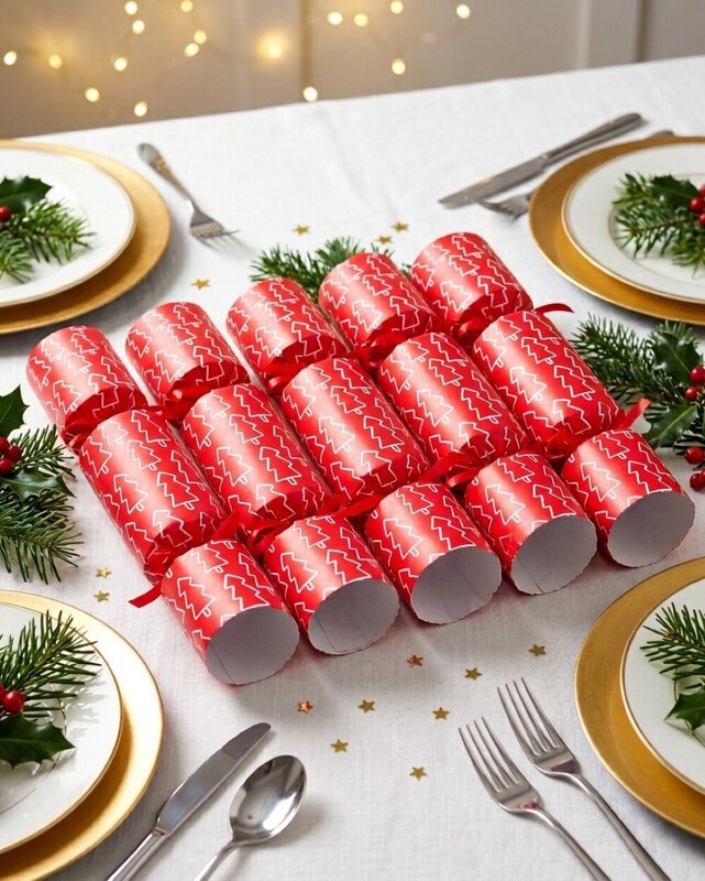 50x Red With Tree Silhouettes Pattern Christmas Bon Bons (Crackers) | 31cm — image 2