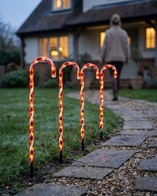 4x LED Christmas Candy Cane Path Lights - Red & White Garden Stakes | 80cm — image 5