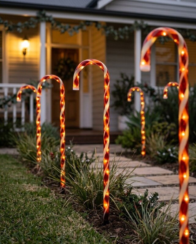 4x LED Christmas Candy Cane Path Lights - Red & White Garden Stakes | 80cm — image 4