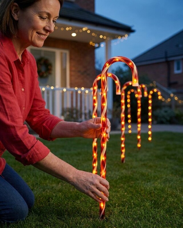 4x LED Christmas Candy Cane Path Lights - Red & White Garden Stakes | 80cm — image 3