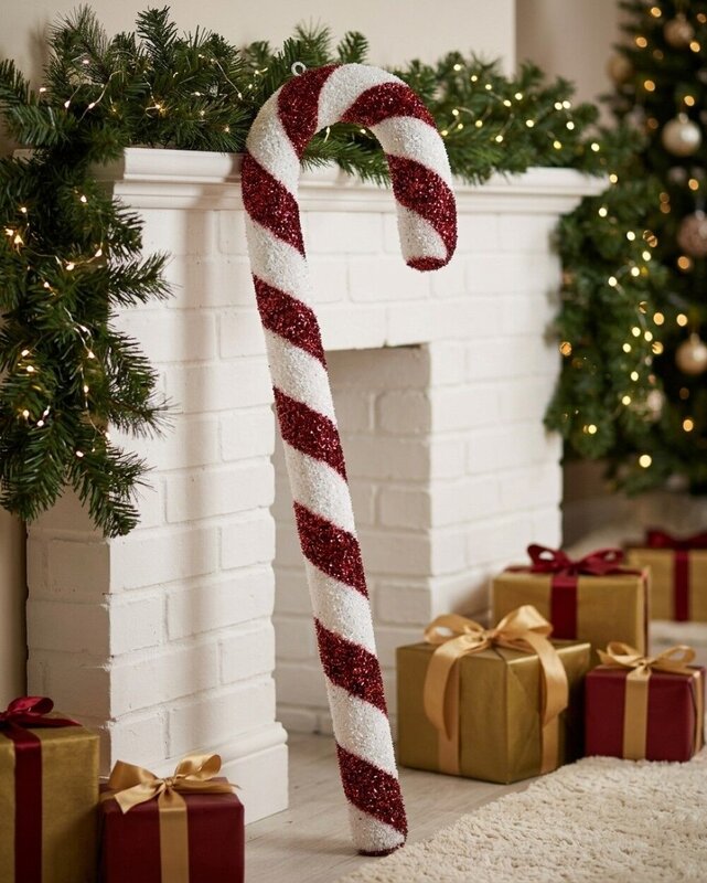 Red & White Swirl Christmas Candy Cane Tinsel Plaque Ornament | 90cm — image 2
