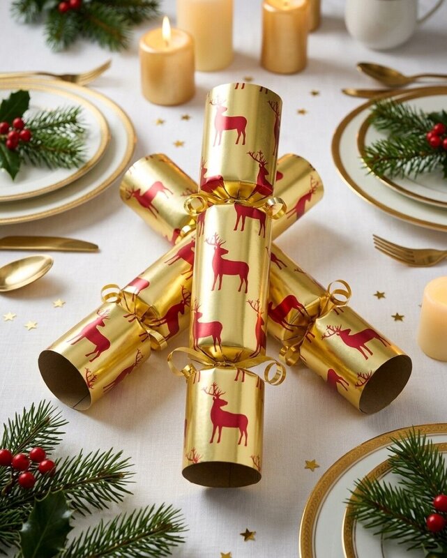 50x Maroon Reindeer On Matte Gold Christmas Bon Bons (Crackers) | 31cm — image 4