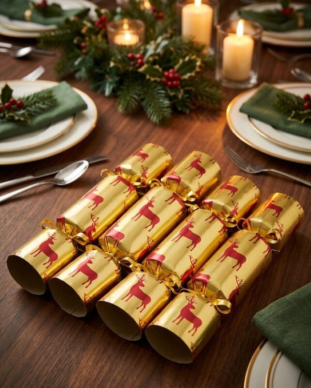 50x Maroon Reindeer On Matte Gold Christmas Bon Bons (Crackers) | 31cm — image 2