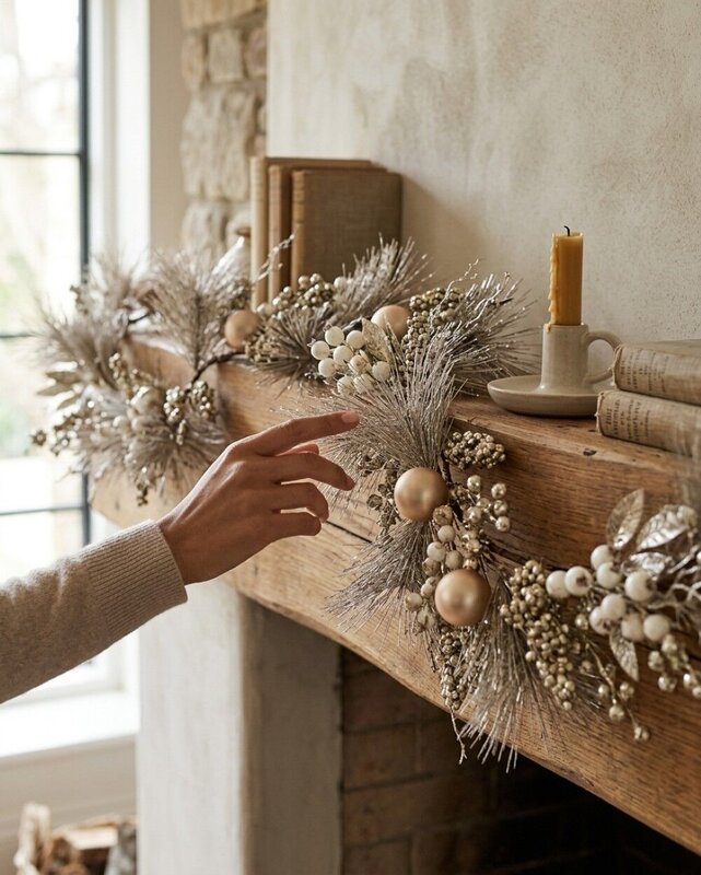 1.5m Decorated Champagne Weymouth Pine Garland | Berries & Baubles — image 4