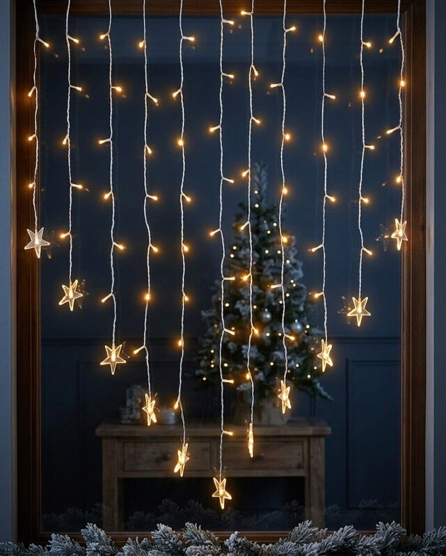 98 Warm White LED V-Shape Star Curtain Fairy Lights 8 Function | 1.5m — image 4