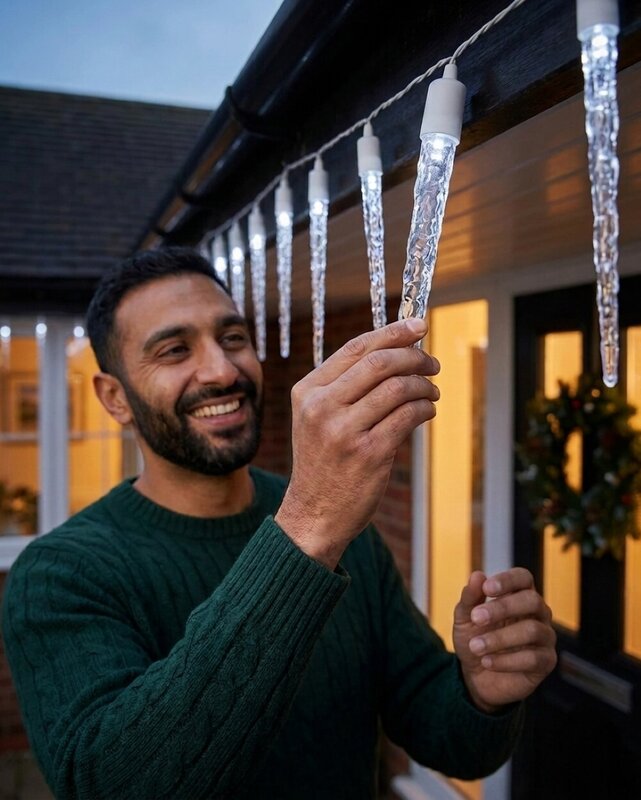 24x Natural Look Glacier Icicle Lights 8 Function Cool White LED | 7m — image 3