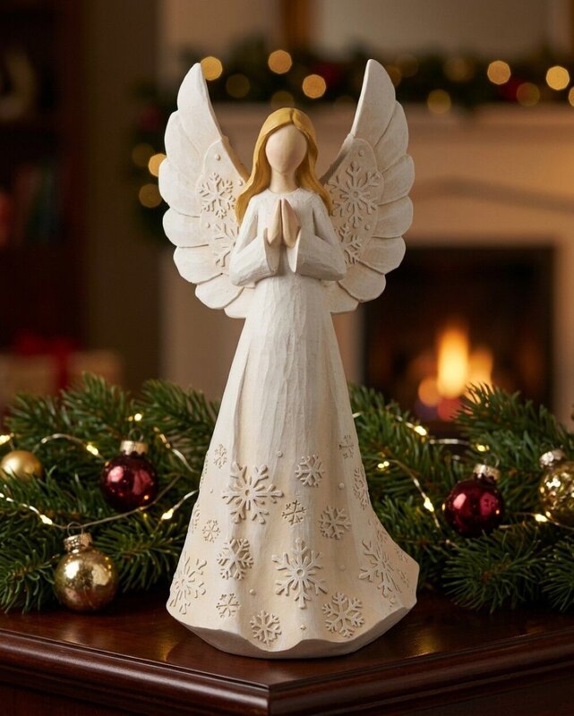 26cm Elegant Ivory Blessing Angel With Embossed Silver Snowflakes Figurine — image 2